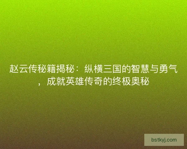 赵云传秘籍揭秘：纵横三国的智慧与勇气，成就英雄传奇的终极奥秘
